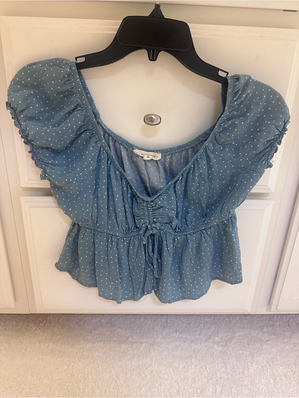 La Hearts Light Blue Polka Dot Smocked Peplum Crop Top